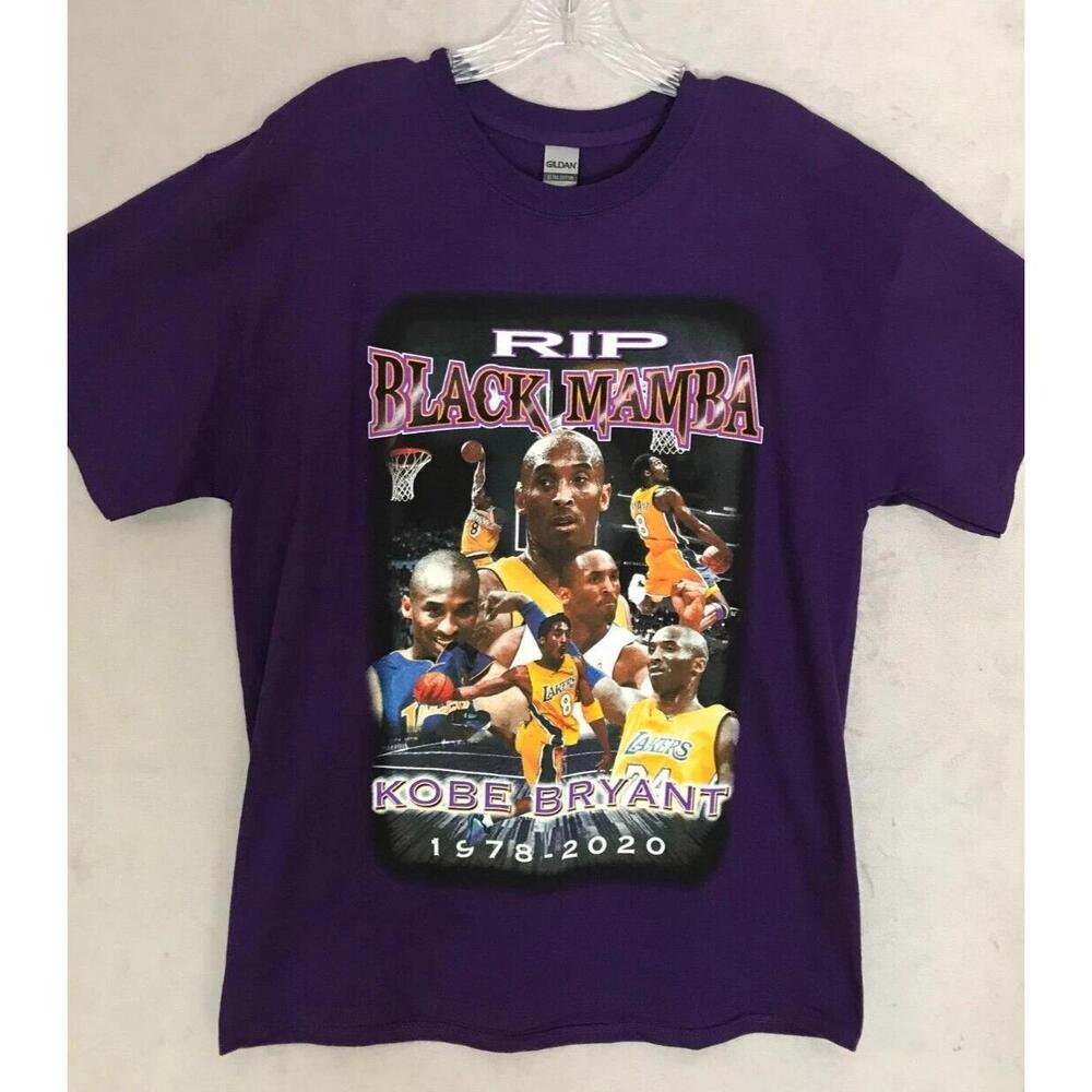 Kobe Bryant Black Mamba Rip Legend TShirt Photo Collage Purple Lakers Large L